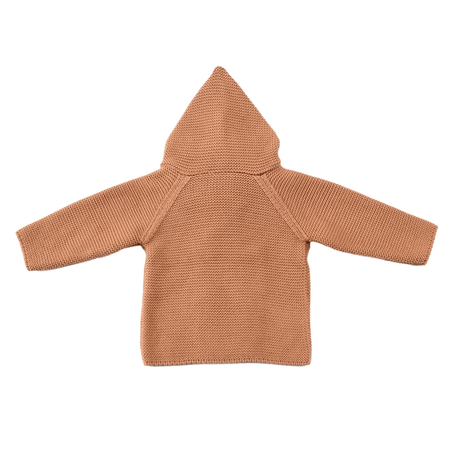 Double Breasted Hooded Organic Cotton Baby and Kids Cardigan Brown - EFENDINA PAZAR - BABOO - 8691810001299