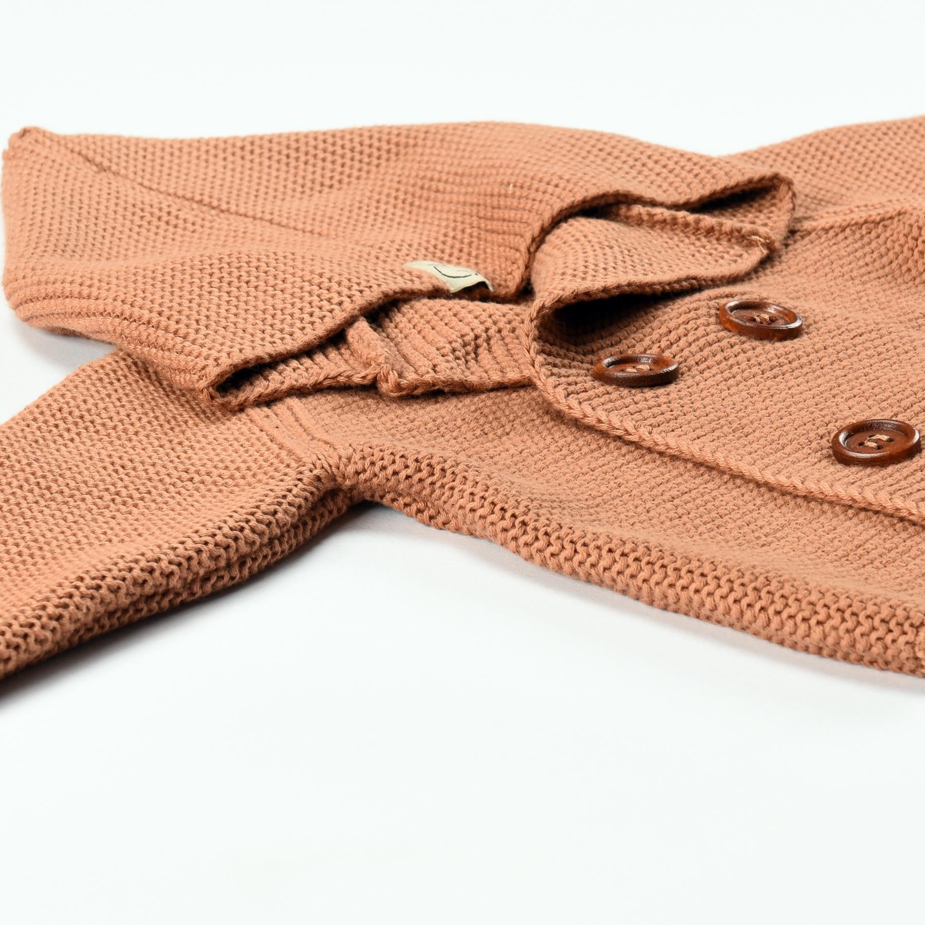 Double Breasted Hooded Organic Cotton Baby and Kids Cardigan Brown - EFENDINA PAZAR - BABOO - 8691810001299