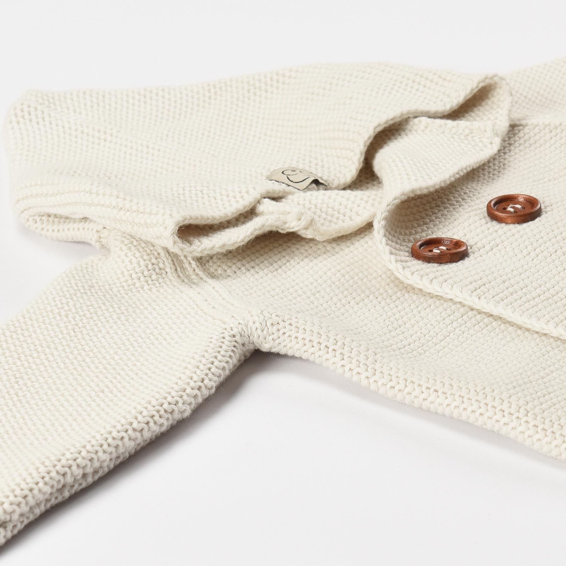 Double Breasted Hooded Organic Cotton Baby and Kids Cardigan Cream - EFENDINA PAZAR - BABOO - 8691810000087