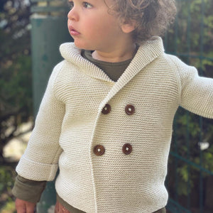 Double Breasted Hooded Organic Cotton Baby and Kids Cardigan Cream - EFENDINA PAZAR - BABOO - 8691810000087
