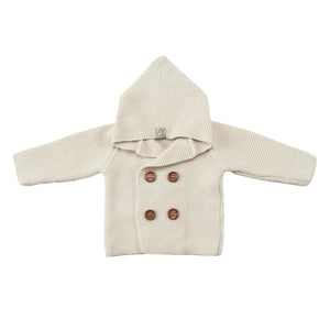 Double Breasted Hooded Organic Cotton Baby and Kids Cardigan Cream - EFENDINA PAZAR - BABOO - 8691810000087