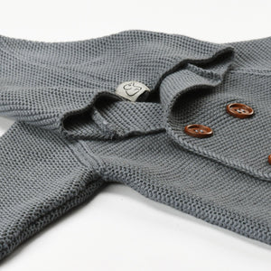 Double Breasted Hooded Organic Cotton Baby and Kids Cardigan Gray - EFENDINA PAZAR - BABOO - 8691810001343