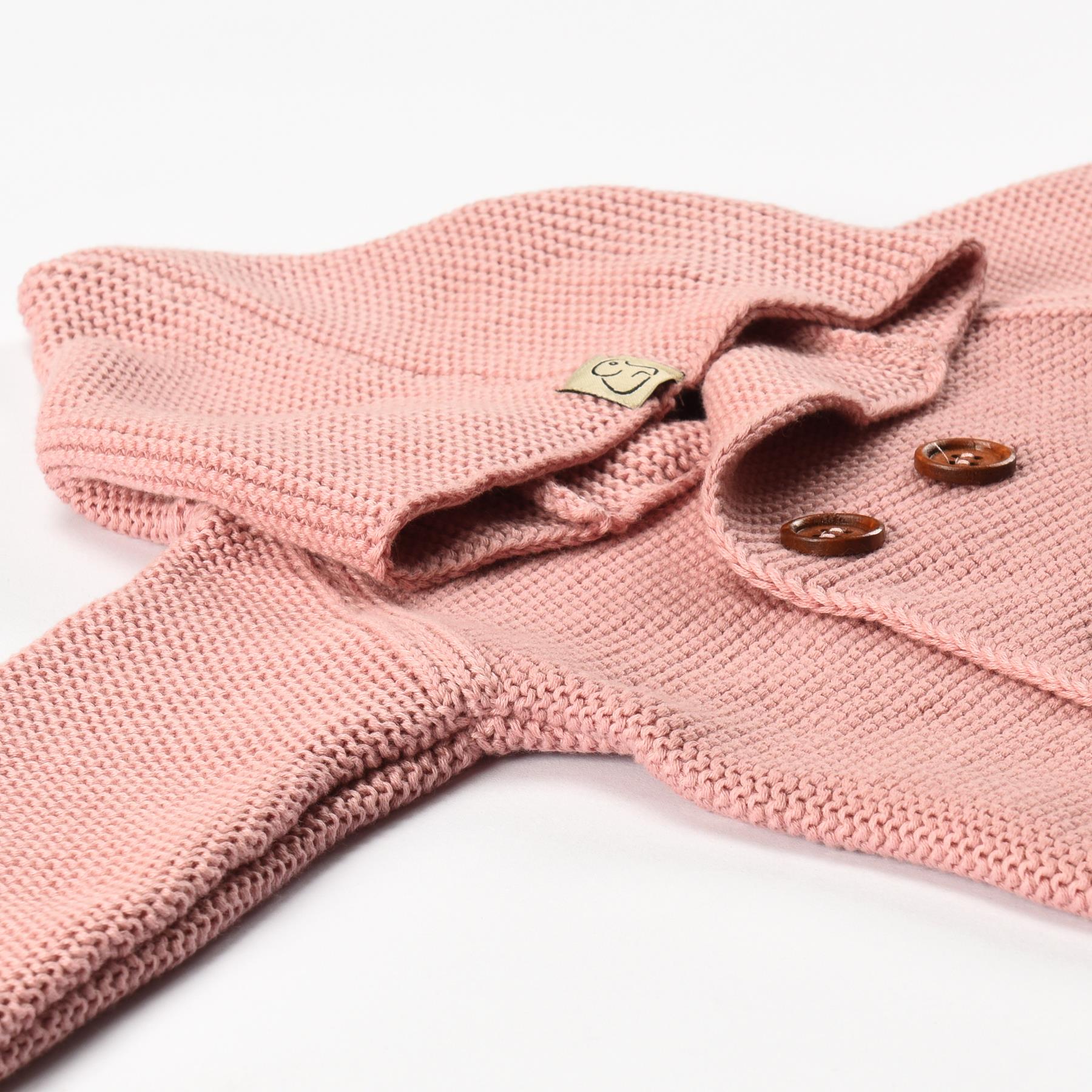 Double Breasted Hooded Organic Cotton Baby and Kids Cardigan Pink - EFENDINA PAZAR - BABOO - 8691810001190