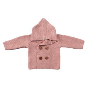 Double Breasted Hooded Organic Cotton Baby and Kids Cardigan Pink - EFENDINA PAZAR - BABOO - 8691810001190