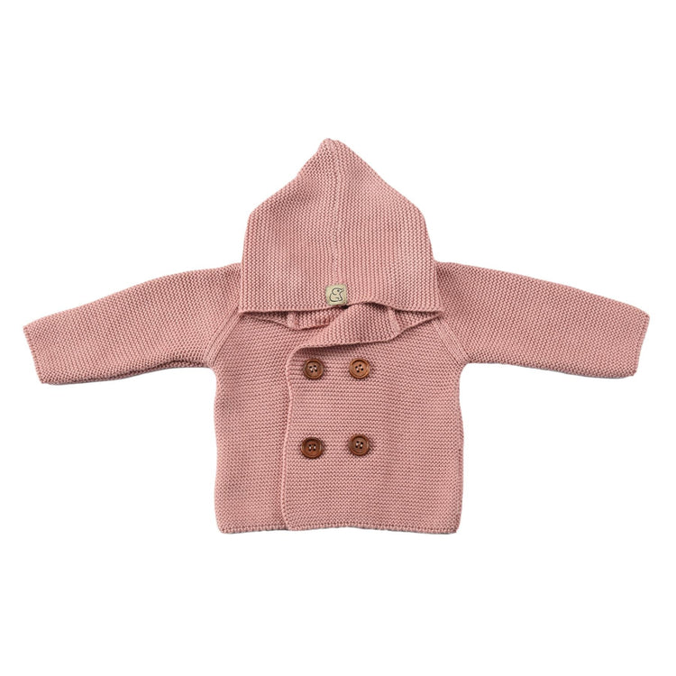 Double Breasted Hooded Organic Cotton Baby and Kids Cardigan Pink - EFENDINA PAZAR - BABOO - 8691810001190