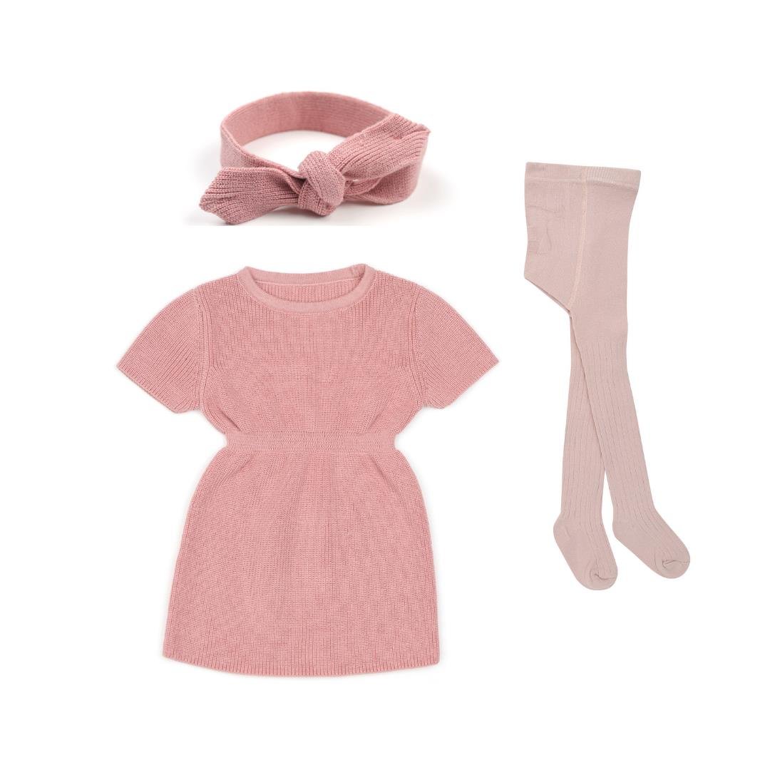 Dress Headband Pantyhose Gift Set Pink - EFENDINA PAZAR - BABOO - 8691810008786