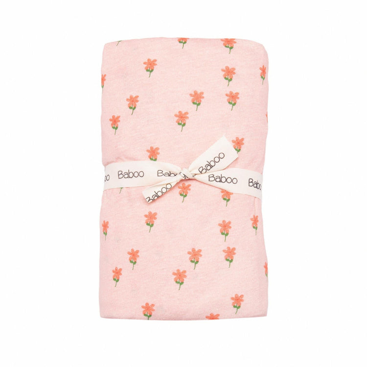 Elastic Patterned Organic Cotton Baby Bed Sheet Pink - EFENDINA PAZAR - BABOO - 8691810022195