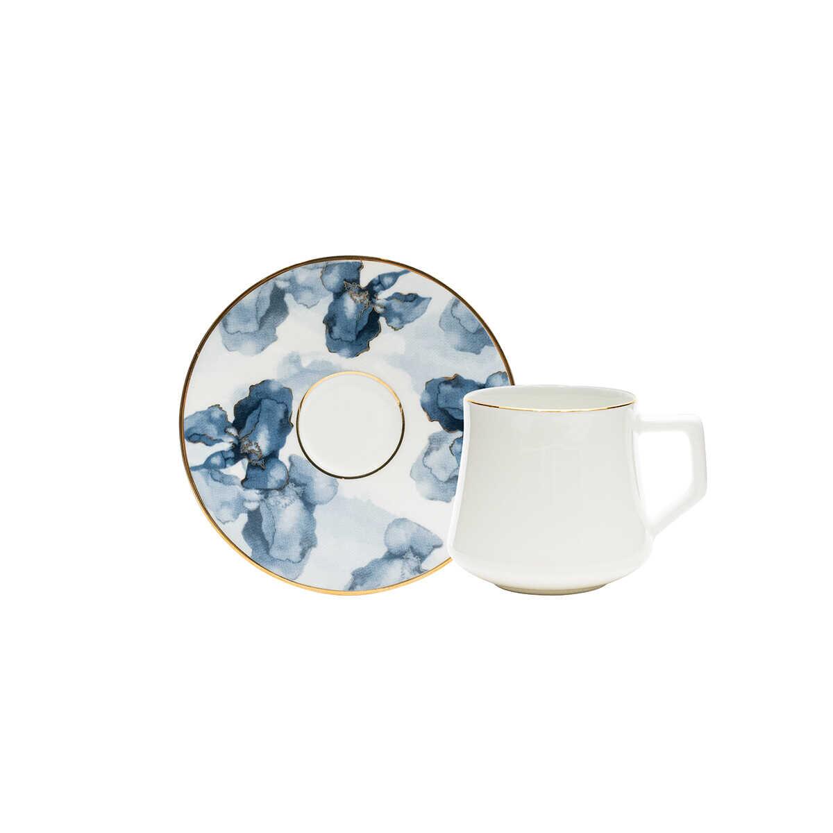 Evaliza Blue Flower Tea Cup Set for 6 People 130 ml