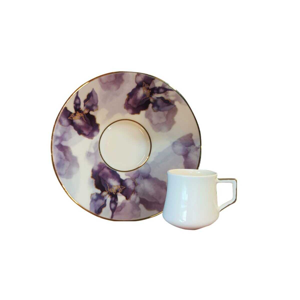 Evaliza Purple Flower Double Coffee Cup Set for 6 Persons 130 ml