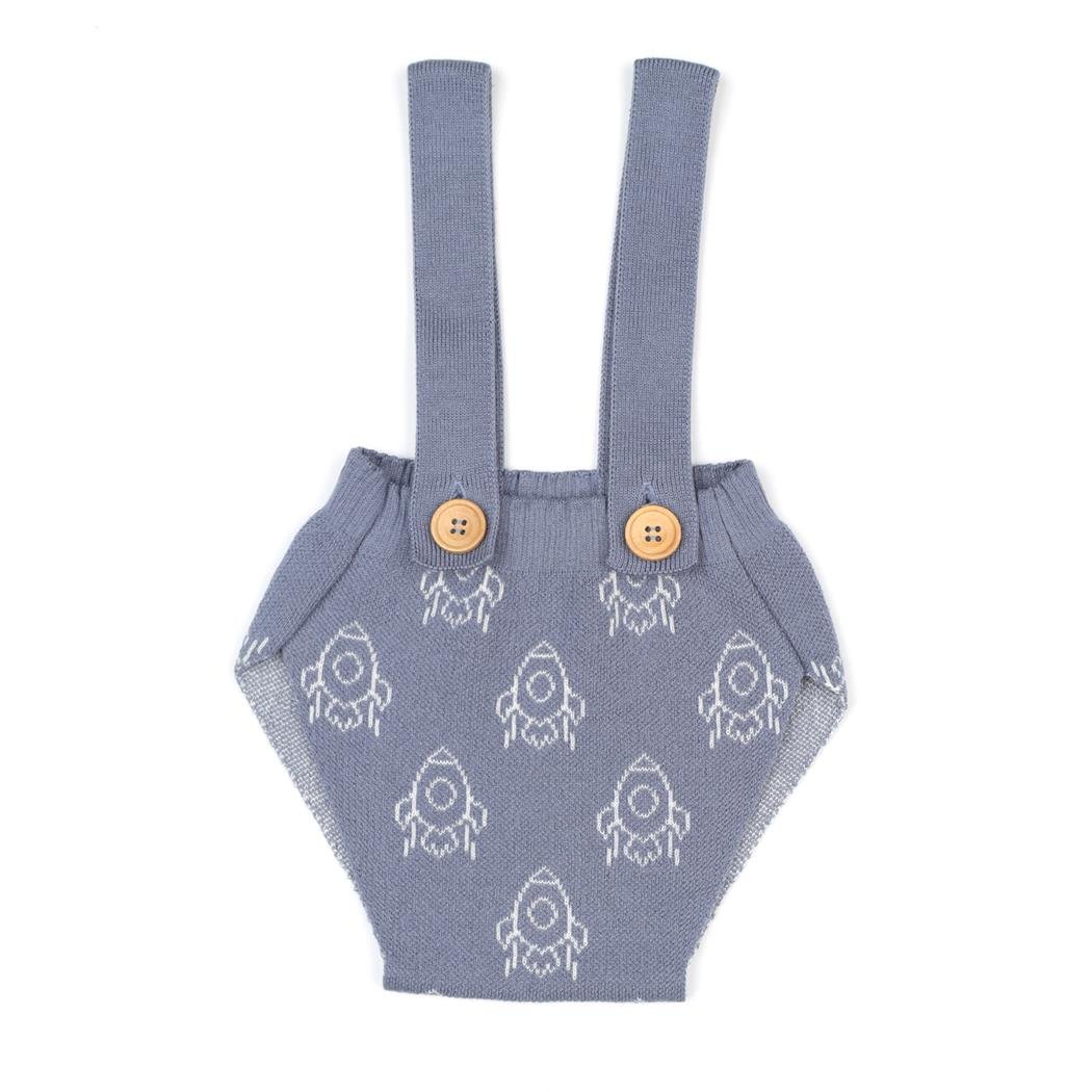 Frosted Patterned Organic Cotton Baby Knitted Jumpsuit Blue - EFENDINA PAZAR - BABOO - 8682291521024