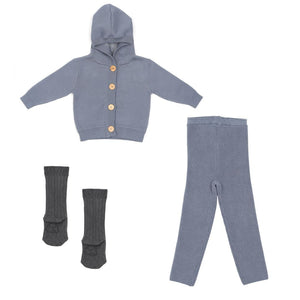 Hooded Cardigan Pants Socks Gift Set Blue - EFENDINA PAZAR - BABOO - 8691810008991
