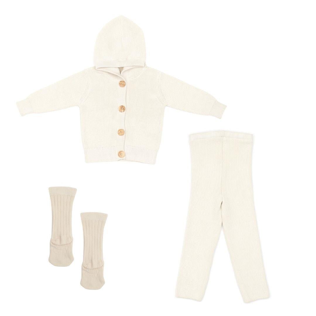 Hooded Cardigan Pants Socks Gift Set Cream - EFENDINA PAZAR - BABOO - 8691810008175