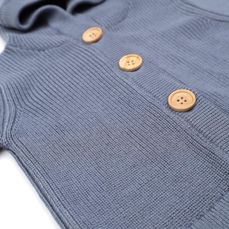 Hooded Organic Cotton Baby and Kids Cardigan Blue - EFENDINA PAZAR - BABOO - 8682291519465