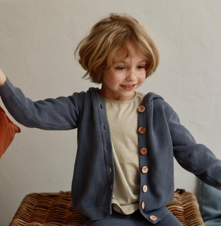 Hooded Organic Cotton Baby and Kids Cardigan Blue - EFENDINA PAZAR - BABOO - 8682291519465