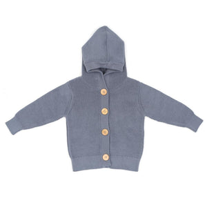 Hooded Organic Cotton Baby and Kids Cardigan Blue - EFENDINA PAZAR - BABOO - 8682291519465