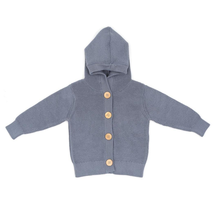Hooded Organic Cotton Baby and Kids Cardigan Blue - EFENDINA PAZAR - BABOO - 8682291519465