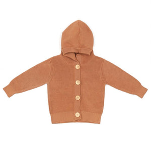 Hooded Organic Cotton Baby and Kids Cardigan Brown - EFENDINA PAZAR - BABOO - 8682291519410