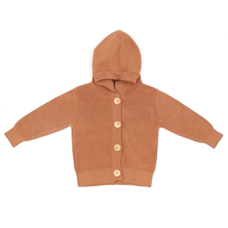 Hooded Organic Cotton Baby and Kids Cardigan Brown - EFENDINA PAZAR - BABOO - 8682291519410