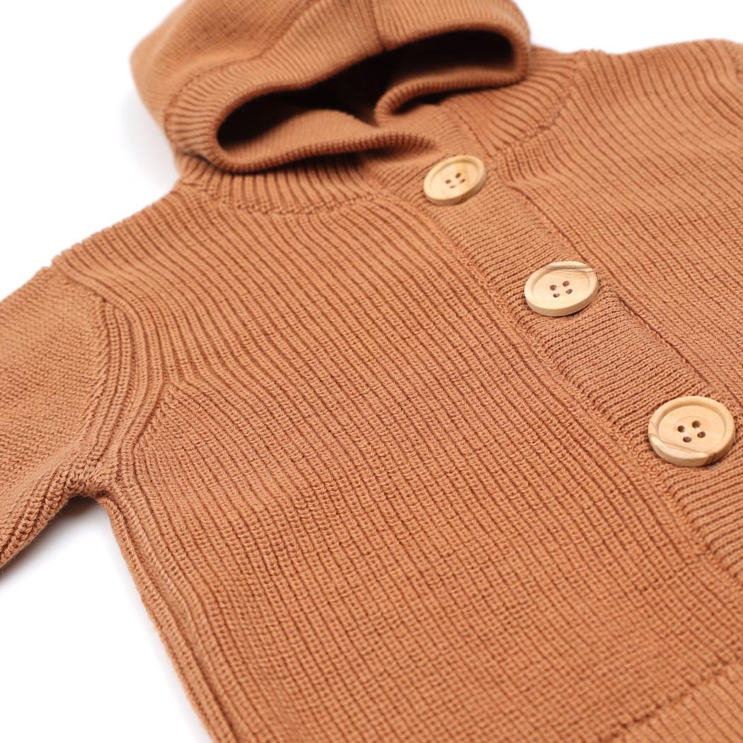Hooded Organic Cotton Baby and Kids Cardigan Brown - EFENDINA PAZAR - BABOO - 8682291519410