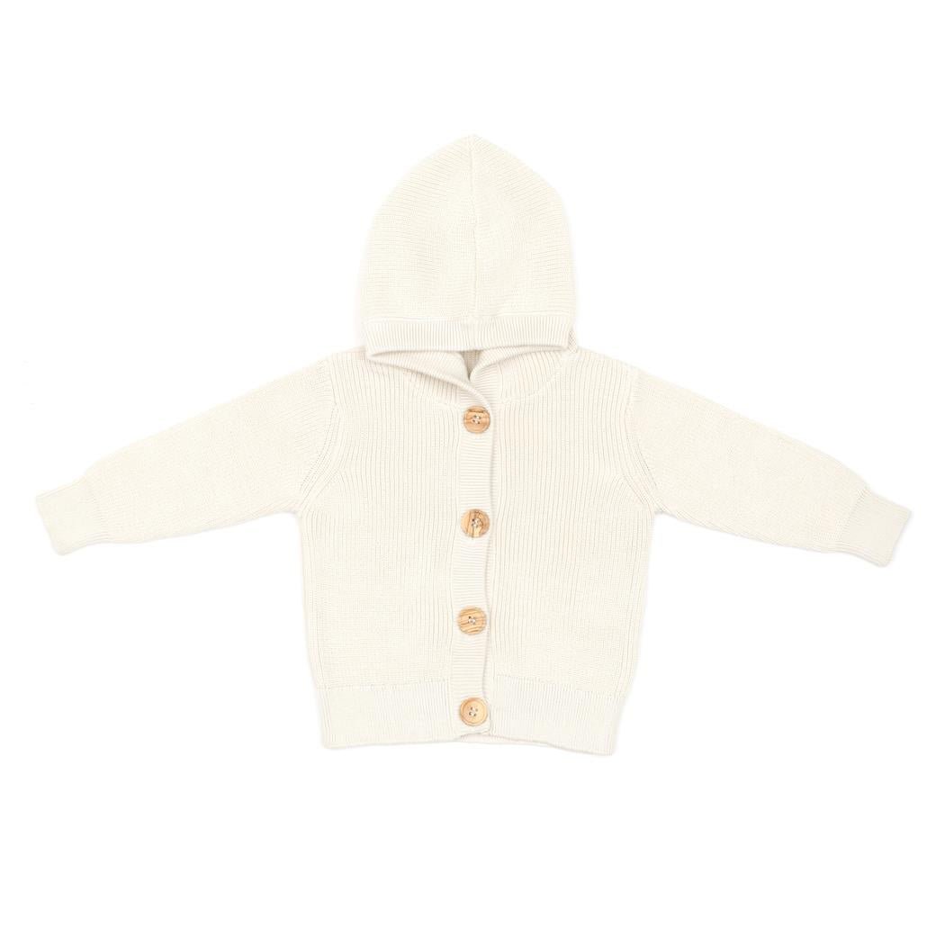Hooded Organic Cotton Baby and Kids Cardigan Cream - EFENDINA PAZAR - BABOO - 8682291519519
