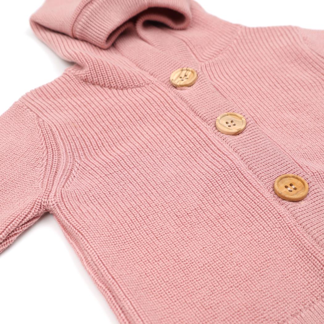 Hooded Organic Cotton Baby and Kids Cardigan Pink - EFENDINA PAZAR - BABOO - 8682291519366