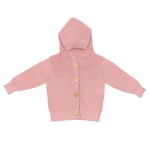 Hooded Organic Cotton Baby and Kids Cardigan Pink - EFENDINA PAZAR - BABOO - 8682291519366
