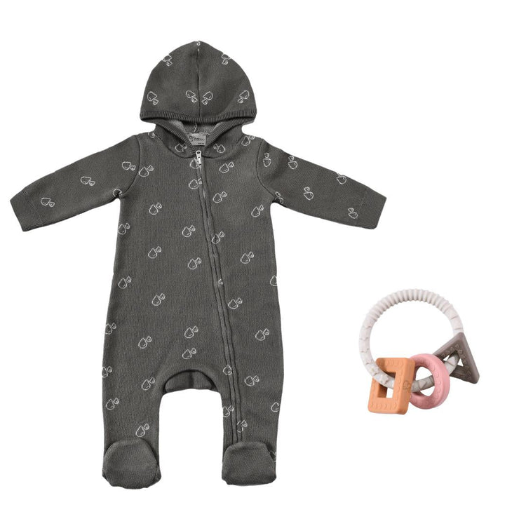 Hooded Overalls Silicone Teether Gift Set Gray - EFENDINA PAZAR - BABOO - 8691810009837