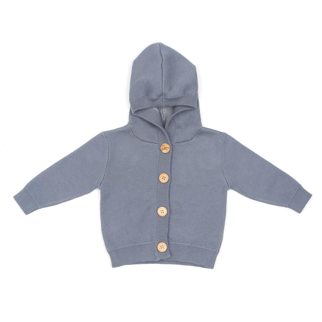 Hooded Patterned Organic Cotton Baby and Kids Cardigan Blue - EFENDINA PAZAR - BABOO - 8682291519670