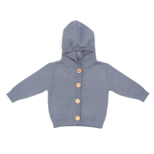 Hooded Patterned Organic Cotton Baby and Kids Cardigan Blue - EFENDINA PAZAR - BABOO - 8682291519670