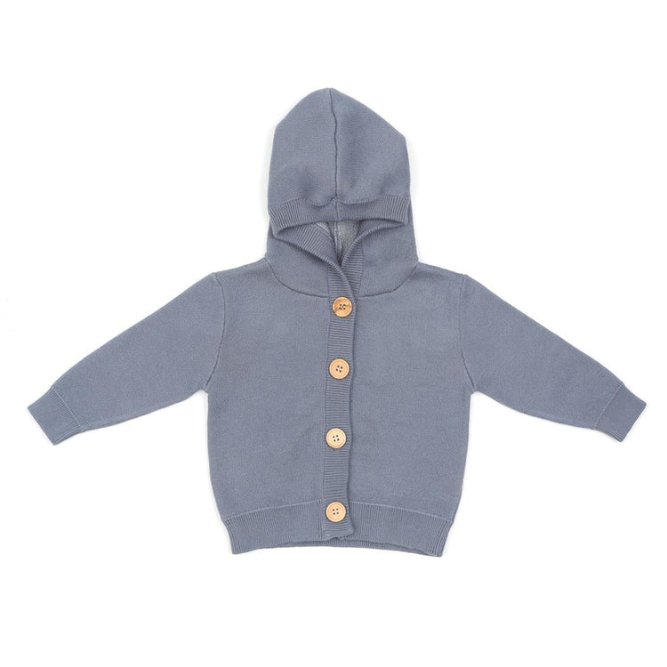 Hooded Patterned Organic Cotton Baby and Kids Cardigan Blue - EFENDINA PAZAR - BABOO - 8682291519670