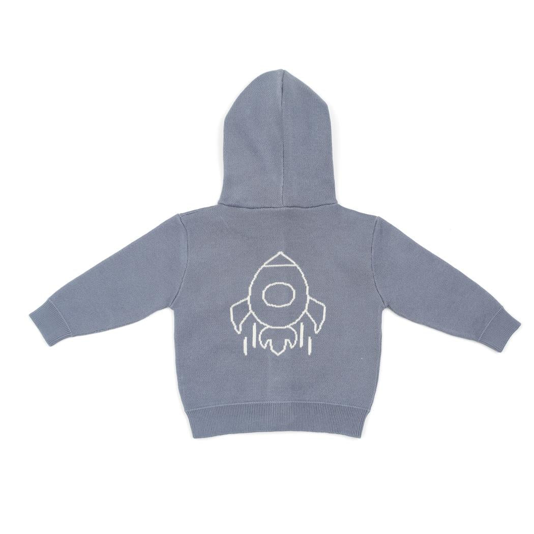 Hooded Patterned Organic Cotton Baby and Kids Cardigan Blue - EFENDINA PAZAR - BABOO - 8682291519670