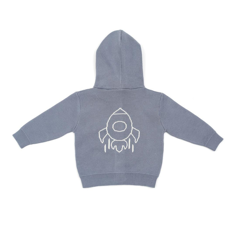 Hooded Patterned Organic Cotton Baby and Kids Cardigan Blue - EFENDINA PAZAR - BABOO - 8682291519670