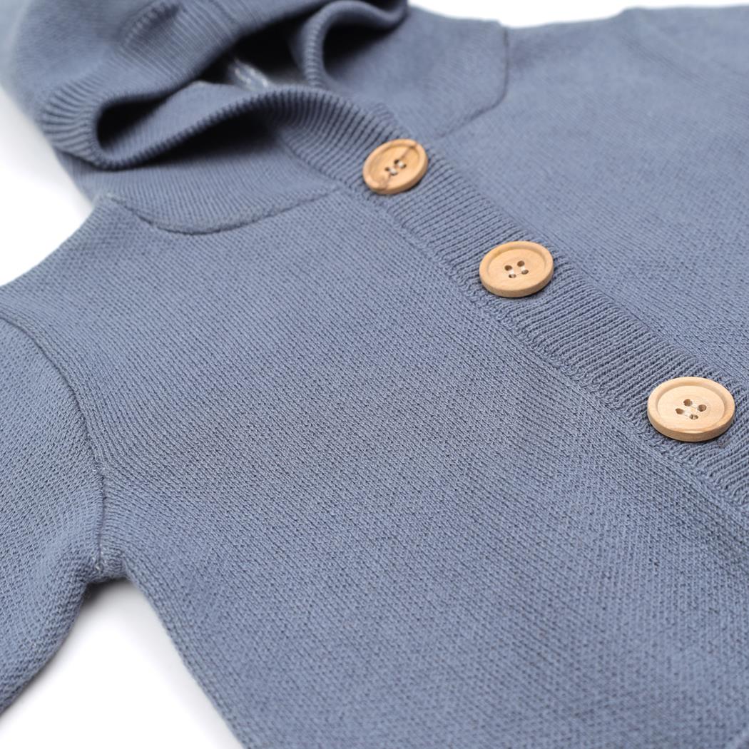 Hooded Patterned Organic Cotton Baby and Kids Cardigan Blue - EFENDINA PAZAR - BABOO - 8682291519670