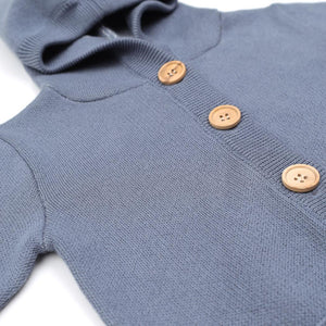 Hooded Patterned Organic Cotton Baby and Kids Cardigan Blue - EFENDINA PAZAR - BABOO - 8682291519670