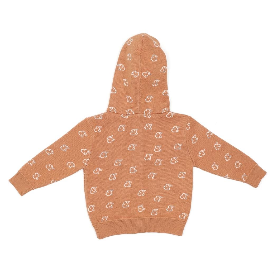 Hooded Patterned Organic Cotton Baby and Kids Cardigan Brown - EFENDINA PAZAR - BABOO - 8682291519625