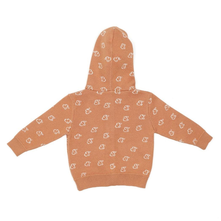Hooded Patterned Organic Cotton Baby and Kids Cardigan Brown - EFENDINA PAZAR - BABOO - 8682291519625