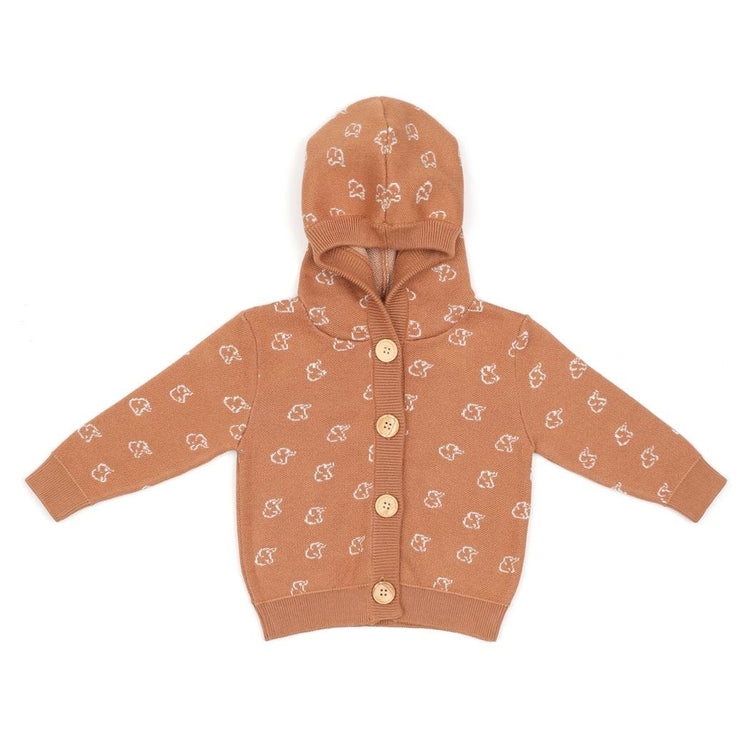 Hooded Patterned Organic Cotton Baby and Kids Cardigan Brown - EFENDINA PAZAR - BABOO - 8682291519625