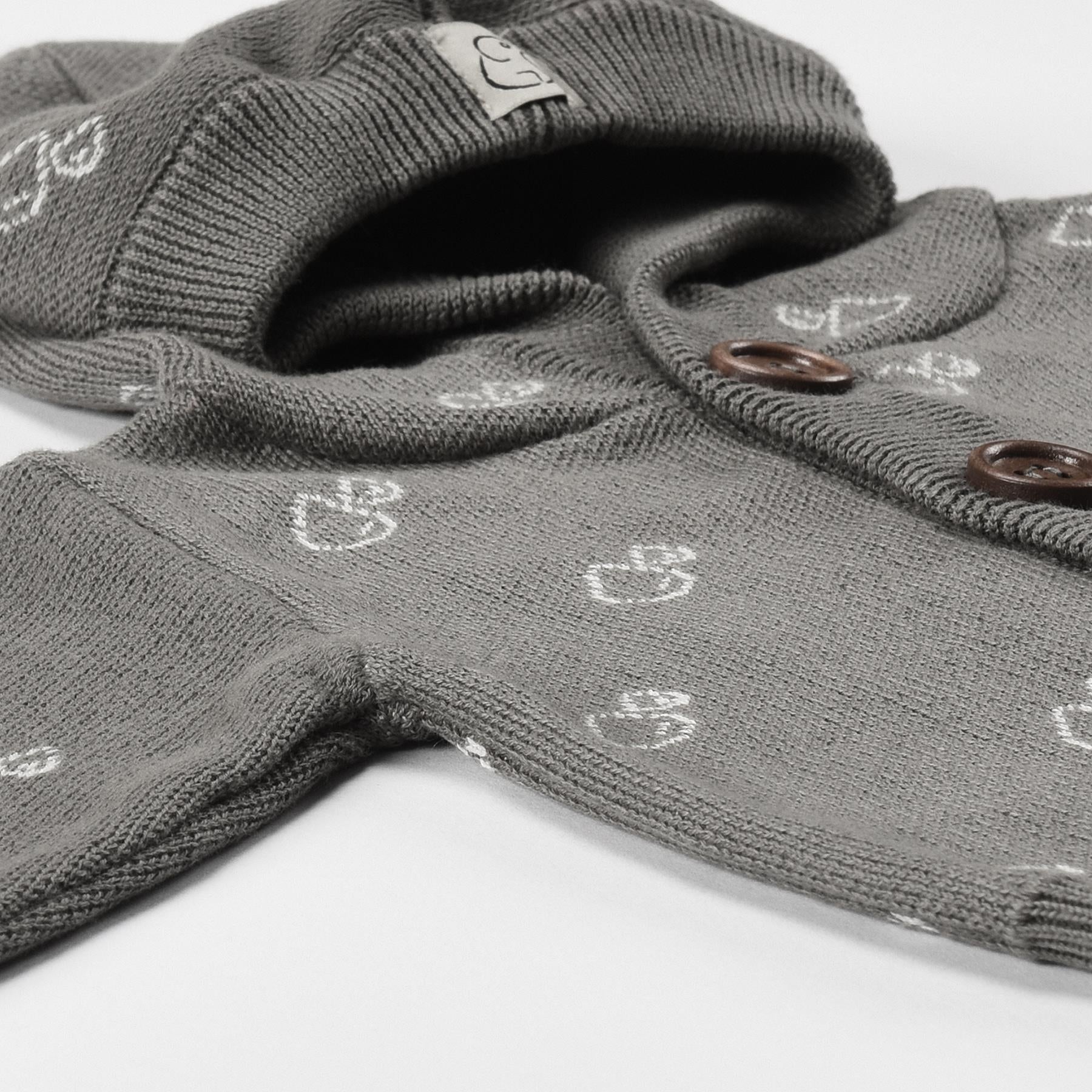 Hooded Patterned Organic Cotton Baby and Kids Cardigan Gray - EFENDINA PAZAR - BABOO - 8691810000698