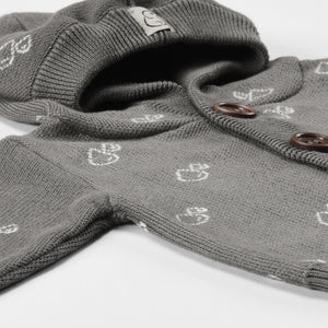 Hooded Patterned Organic Cotton Baby and Kids Cardigan Gray - EFENDINA PAZAR - BABOO - 8691810000698