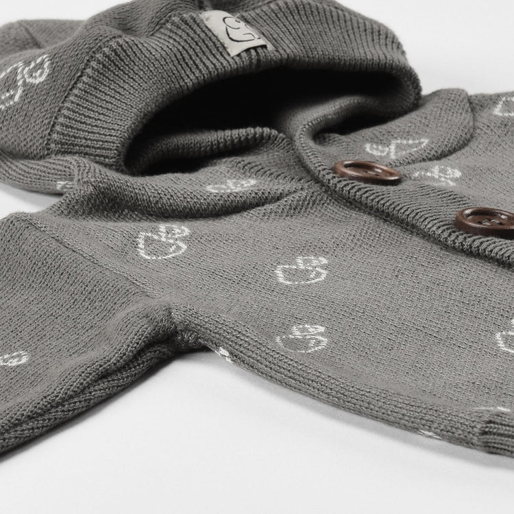 Hooded Patterned Organic Cotton Baby and Kids Cardigan Gray - EFENDINA PAZAR - BABOO - 8691810000698
