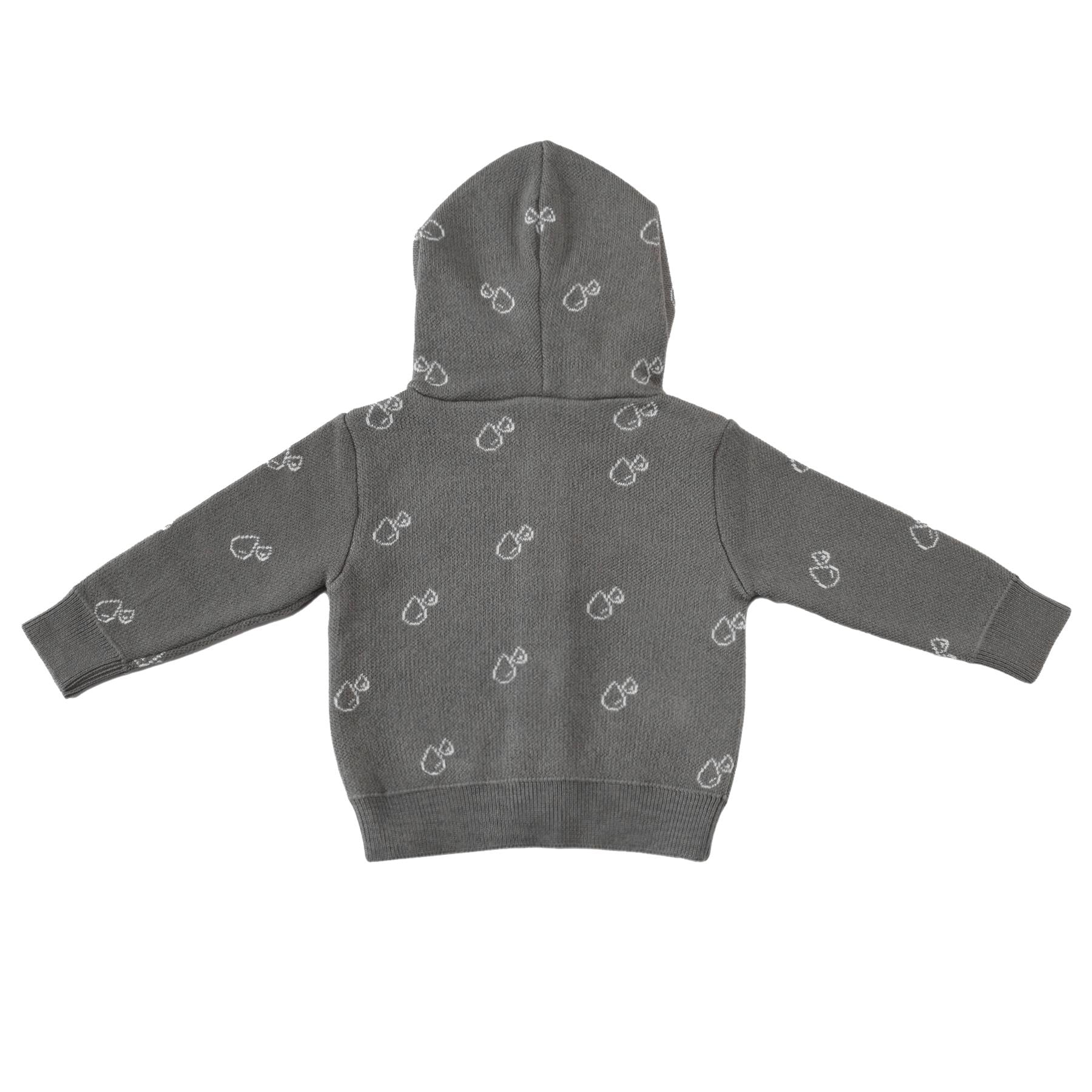 Hooded Patterned Organic Cotton Baby and Kids Cardigan Gray - EFENDINA PAZAR - BABOO - 8691810000698