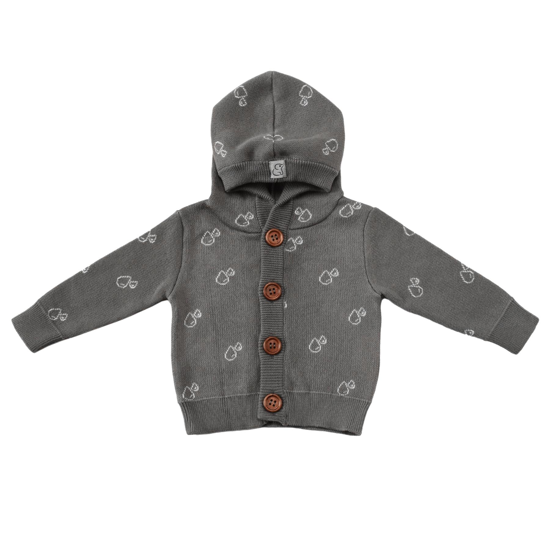 Hooded Patterned Organic Cotton Baby and Kids Cardigan Gray - EFENDINA PAZAR - BABOO - 8691810000698