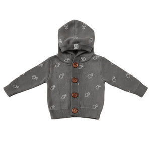 Hooded Patterned Organic Cotton Baby and Kids Cardigan Gray - EFENDINA PAZAR - BABOO - 8691810000698