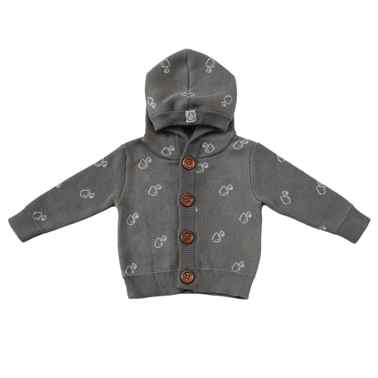 Hooded Patterned Organic Cotton Baby and Kids Cardigan Gray - EFENDINA PAZAR - BABOO - 8691810000698