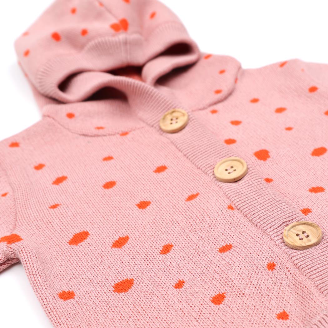 Hooded Patterned Organic Cotton Baby and Kids Cardigan Pink - EFENDINA PAZAR - BABOO - 8682291519571
