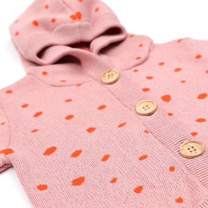 Hooded Patterned Organic Cotton Baby and Kids Cardigan Pink - EFENDINA PAZAR - BABOO - 8682291519571