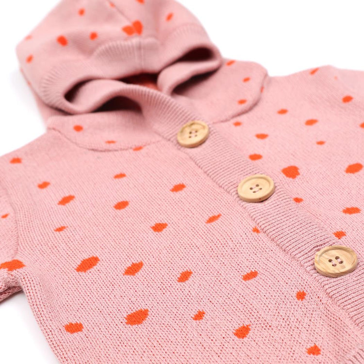 Hooded Patterned Organic Cotton Baby and Kids Cardigan Pink - EFENDINA PAZAR - BABOO - 8682291519571
