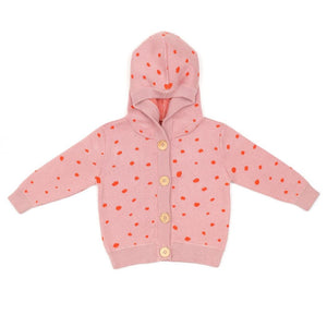 Hooded Patterned Organic Cotton Baby and Kids Cardigan Pink - EFENDINA PAZAR - BABOO - 8682291519571