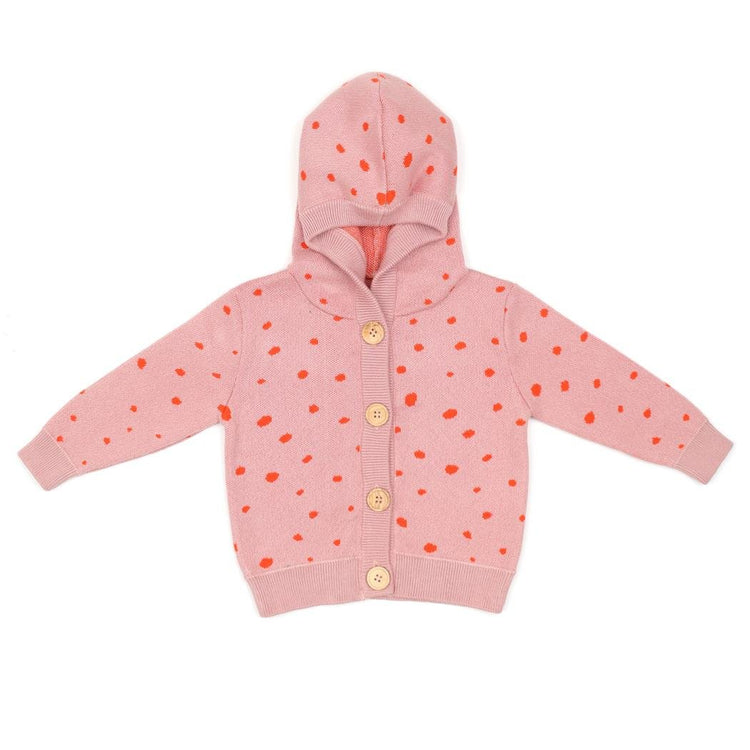 Hooded Patterned Organic Cotton Baby and Kids Cardigan Pink - EFENDINA PAZAR - BABOO - 8682291519571