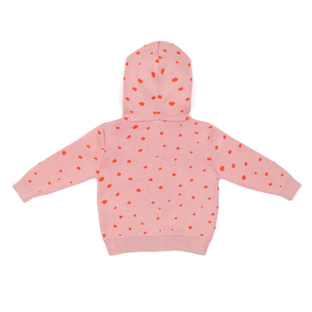 Hooded Patterned Organic Cotton Baby and Kids Cardigan Pink - EFENDINA PAZAR - BABOO - 8682291519571